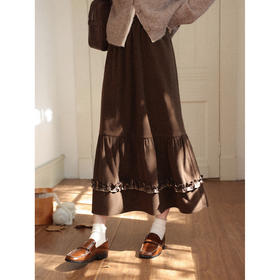 鹿鹿向南「与古为雅」复古风咖色半身裙女秋冬高腰垂感中长款A字裙