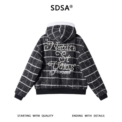 25178SDSA秋冬新款痞帅男装简约撞色格纹刺绣字母拉链连帽棉服重工百搭 商品图5