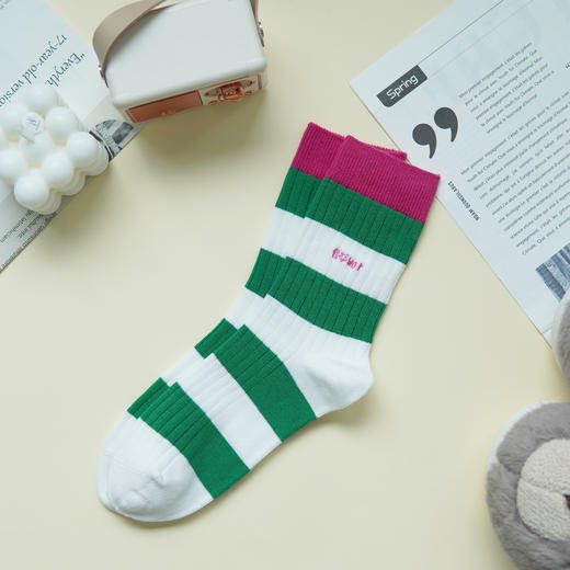 【59元3双】女士时尚条纹秋冬袜子双针彩条袜子【1双装】【2522505】 商品图3