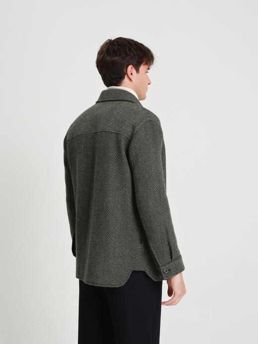 callisto橄榄绿全羊毛工装衬衫款外套 商品图4