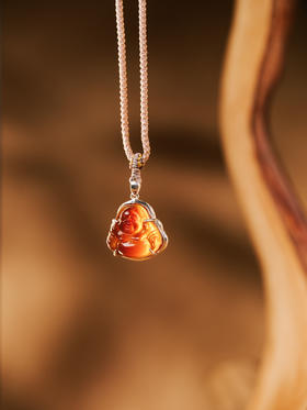 元和堂迷罗 琥珀弥勒吊坠 长2cm 宽2cm【器悟雅玩】