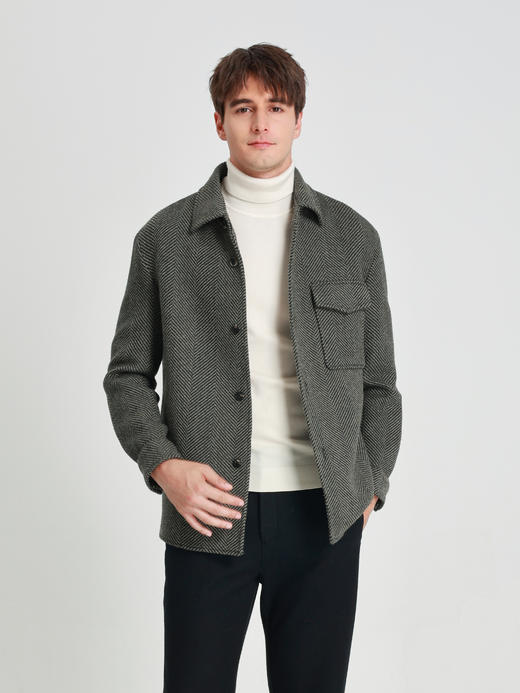 callisto橄榄绿全羊毛工装衬衫款外套 商品图2