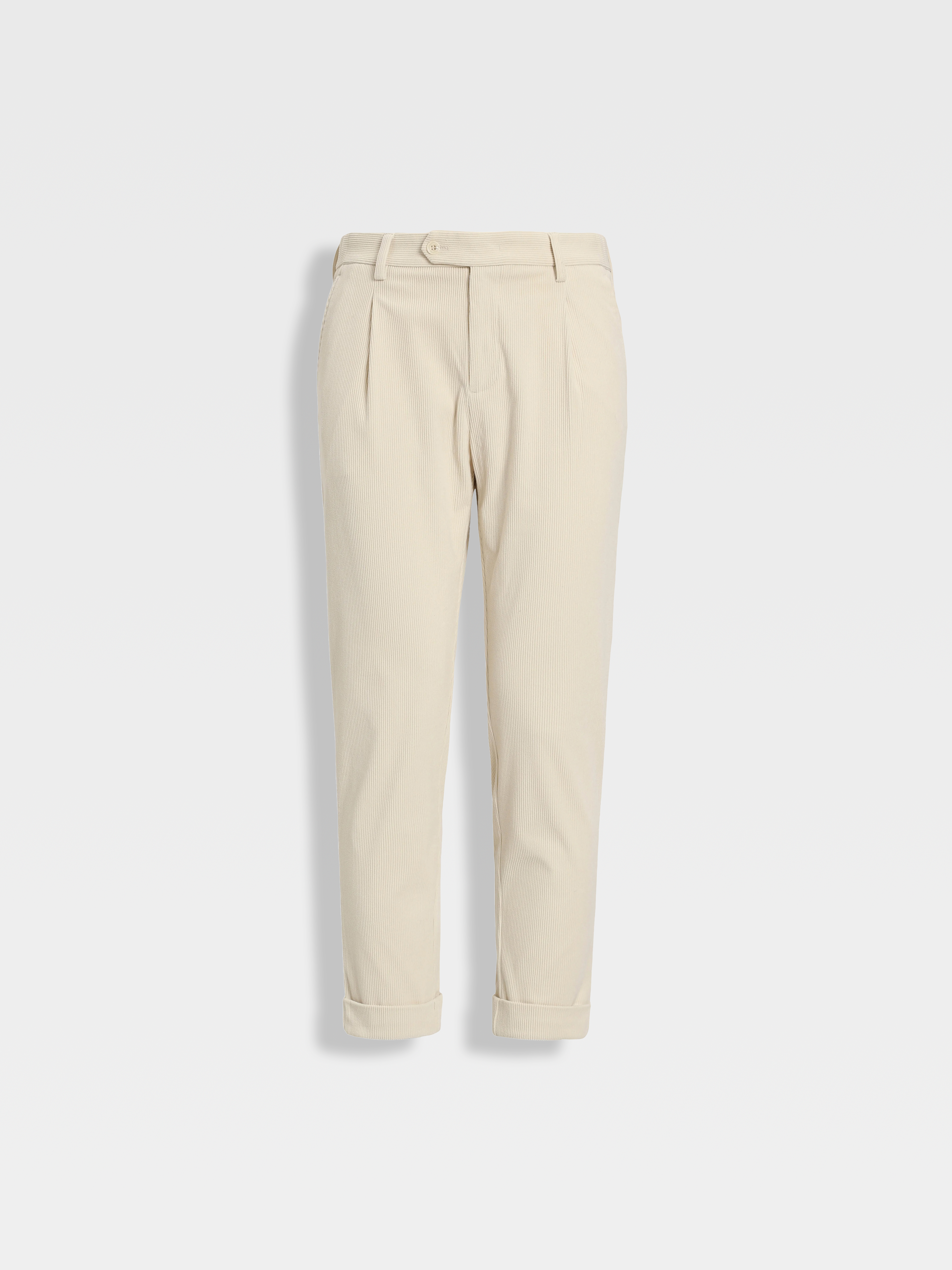 callisto米白罗马柱条纹立体条绒休闲裤