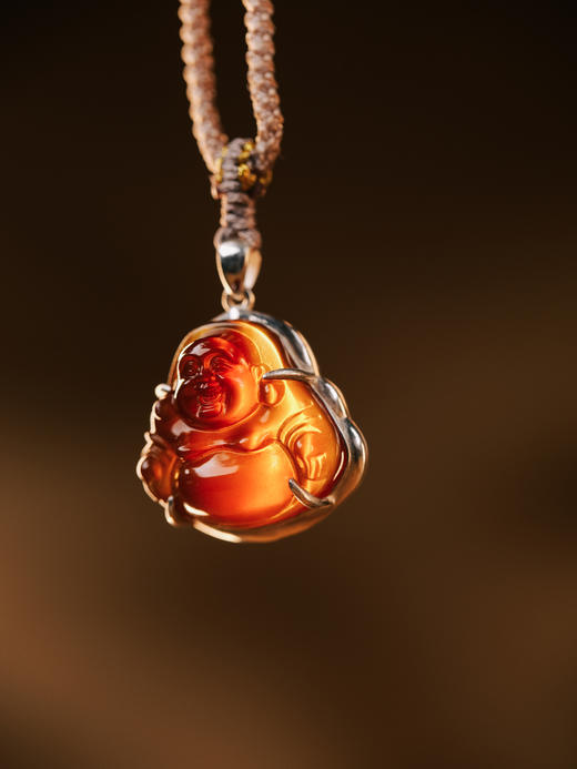 元和堂迷罗 琥珀弥勒吊坠 长2cm 宽2cm【器悟雅玩】 商品图1