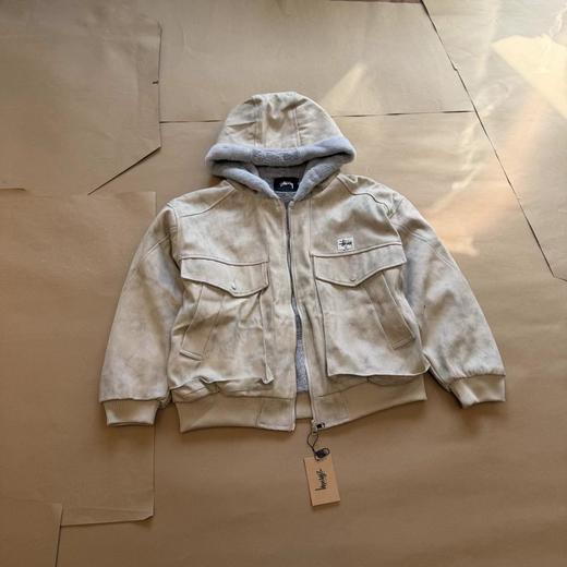 D111943早冬复古大理石纹座山雕连帽棉服 商品图0