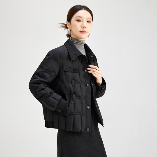 QS冬季新款羽绒服休闲翻领夹克款黑色日常气质通勤潮流外套女5055 商品图1