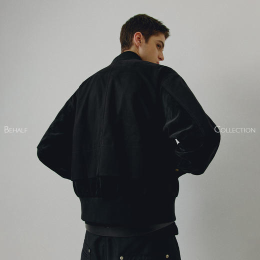 714street高端线BEHALF 水洗皮料拼接 双门襟解构 机车bomber夹克 商品图3
