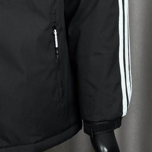 D111945三道杠连帽加厚棉服胸前刺绣logo字母长袖拉链夹克口袋外套 商品图6