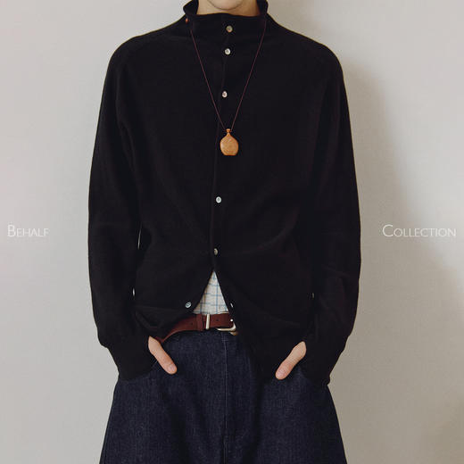 714street高端线BEHALF 100%美利奴羊毛正反穿贝壳扣高领开衫毛衣 商品图3
