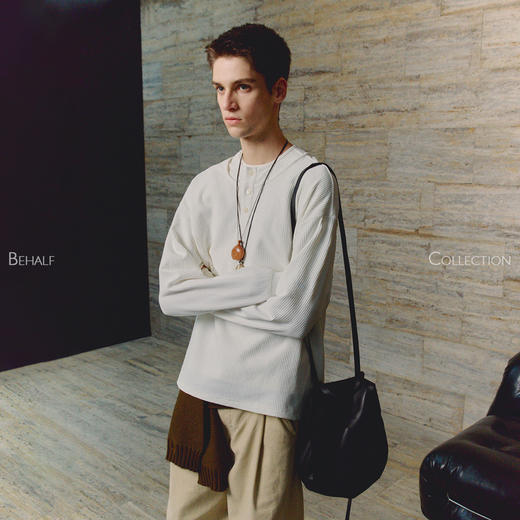 714street高端线BEHALF SORONA 华夫格贝壳扣 双层叠穿亨利领长袖 商品图4