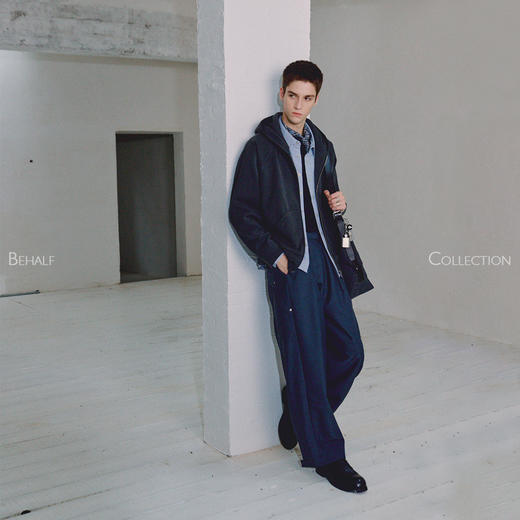 714street高端线BEHALF 弧型口袋 层次抽皱 绒面极简开衫连帽卫衣 商品图3
