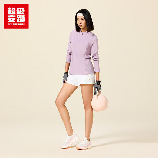 超级安踏运动长袖T恤女士秋季半开拉链高弹修身套头衫上衣162537402U 商品图3