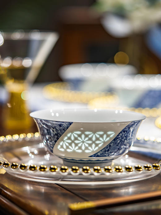 富玉陶瓷景德镇万花献瑞饭碗家用高颜值玲珑乔迁之喜入宅搬家礼物餐具 商品图2