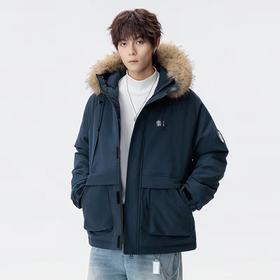 D111927羽绒棉服貉子毛连帽派克棉衣外套男女同款