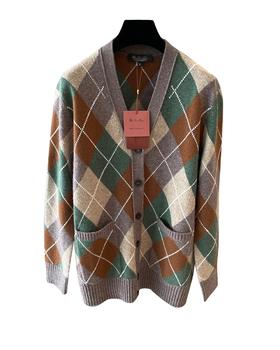 女款菱格V领针织开衫毛衣zo015