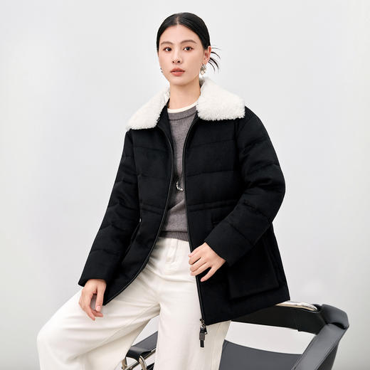 QS翻领毛领鹅绒服女25冬季新款简约日常保暖纯色设计感羊毛外套8516 商品图1