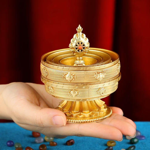 藏式曼扎铜修盘八吉祥盘雕花便携迷你曼扎八吉祥曼达盘全套8cm 商品图4