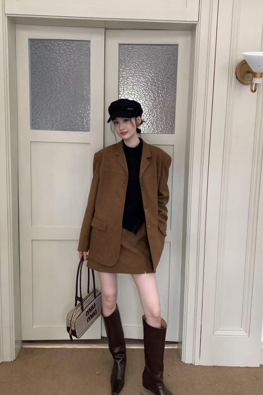 Kai & Kiera 经典棕色气质通勤西装半裙套装 21627 商品图1