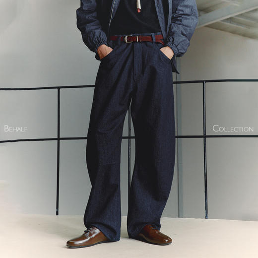 714street高端线BEHALF「日本冈山」胚蓝 弧形打褶原牛弯刀长裤 商品图0