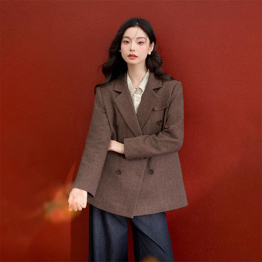 西遇高级感休闲毛呢西装外套女冬季新款宽松显瘦垫肩通勤西服V3855315 商品图2