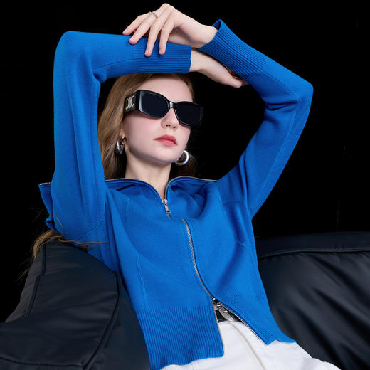 【抗起球】三彩2025冬季新款翻领针织衫长袖拉链开衫上衣毛衫M 商品图2