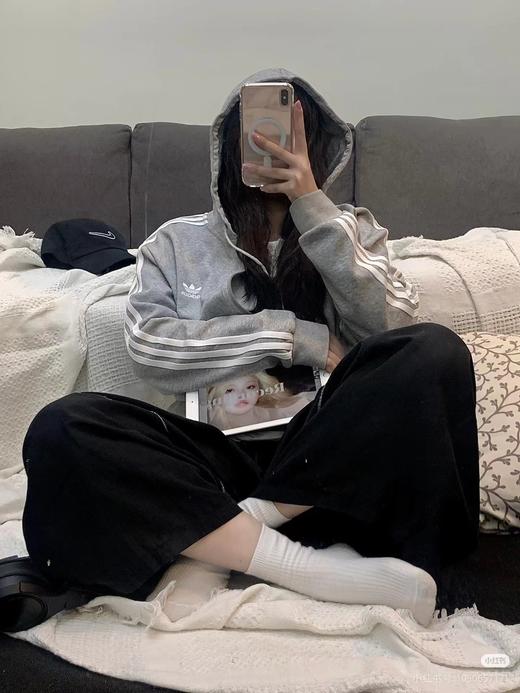 D111961万针刺绣两侧三条杠万针刺绣logo连帽卫衣外套 商品图7