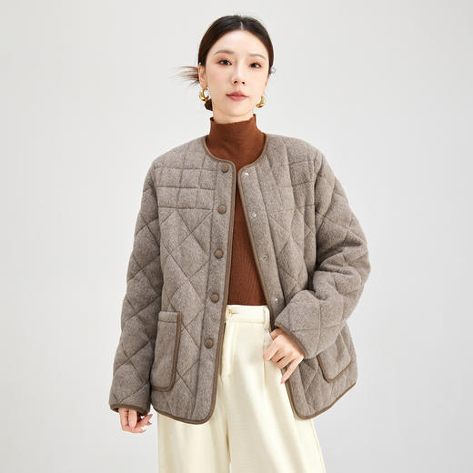 QS高级感时髦圆领长袖鹅绒服外套女秋冬新款2025菱形格百搭上衣7258 商品图0