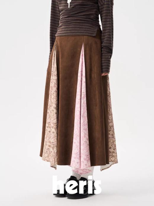 heris/H54112/花园印花拼接麂皮松紧腰A字伞裙 商品图0