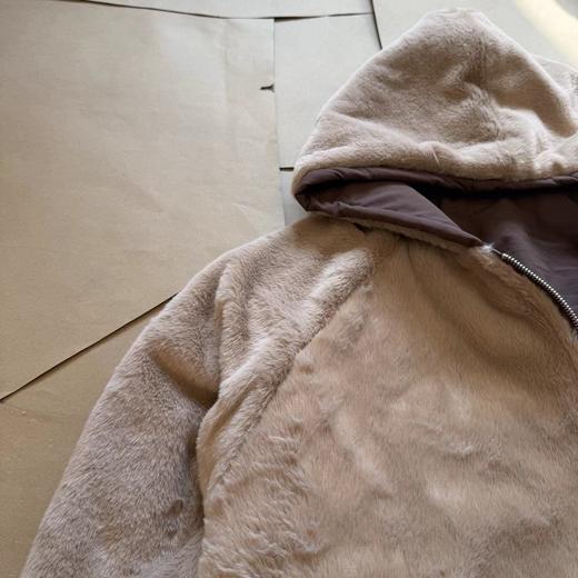 D111944复古仿貂毛双面穿座山雕插肩连帽棉衣 商品图9