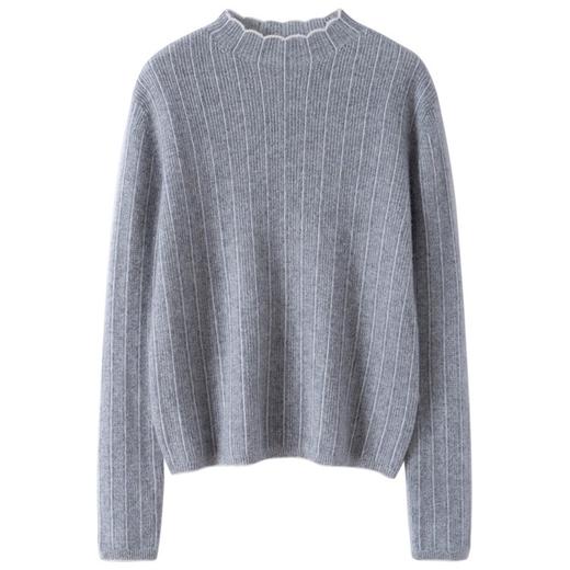 「高货rig」全新升级【铂金会员367/天猫489/差价122】(05352)洛诗琳气质半高领羊绒衫2025秋冬纯色简约花边领针织上衣 商品图4