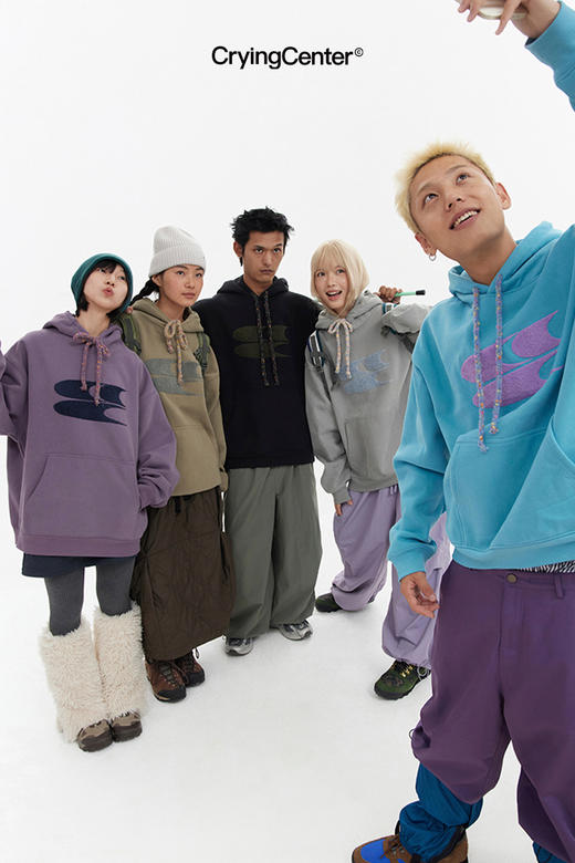 CryingCenter 秋冬连帽毛巾绣logo彩点抽绳加绒加厚卫衣 哭喊中心 商品图4