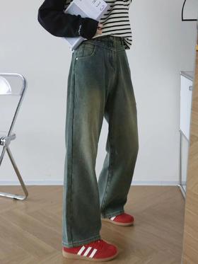 D111932保暖复古星空纹阔腿牛仔裤高腰宽松显瘦直筒阔腿裤