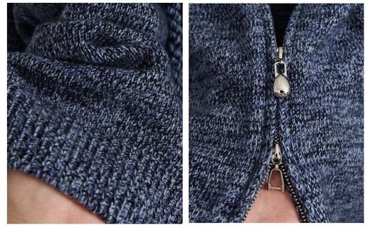 绵羊毛花纱连帽针织双头拉链运动开衫 商品图5