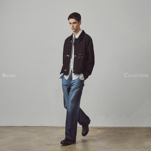 714street高端线BEHALF 灯芯绒拼接飞机扣千鸟格里布防风领短夹克 商品图3