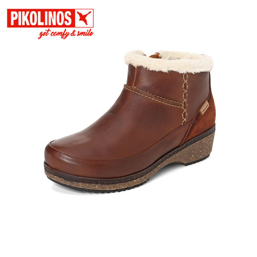 【云粉节】BF楼Pikolinos派高雁冬季牛皮圆头平跟侧拉链纯色短毛靴PA250110.吊牌价2780 商品图0