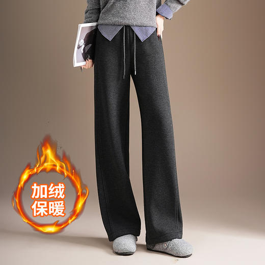 「自」全新升级【铂金会员165/天猫219/差价54】(95943)洛诗琳松紧腰窄版休闲裤2025秋冬新款垂感显瘦加绒直筒裤女 商品图0