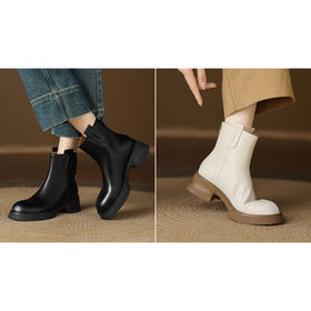 【真皮厚底防水台拉链短靴】百搭烟筒靴秋冬5CM-CC