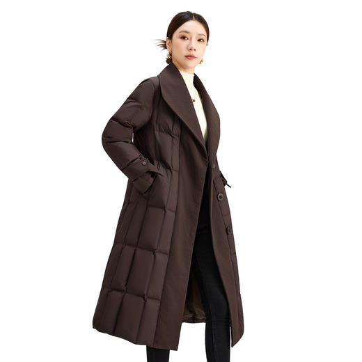 QS长款鹅绒服女冬季2025新款时尚大翻领鹅绒修身收腰过膝外套0020 商品图4