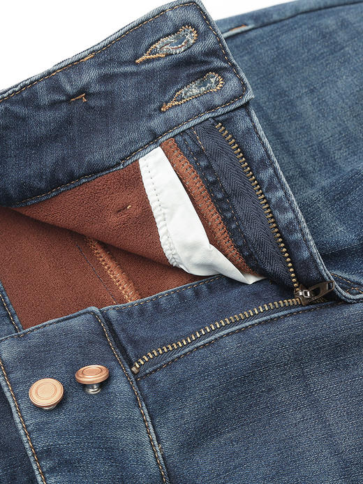 【加绒】冬新款复古蓝高腰牛仔裤 双扣设计显瘦紧身小脚裤 弹力修身百搭九分铅笔裤 商品图2