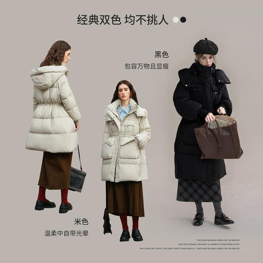 【90白鸭绒】连帽抽绳保暖羽绒服女冬季宽松休闲显瘦中长款外套 商品图1