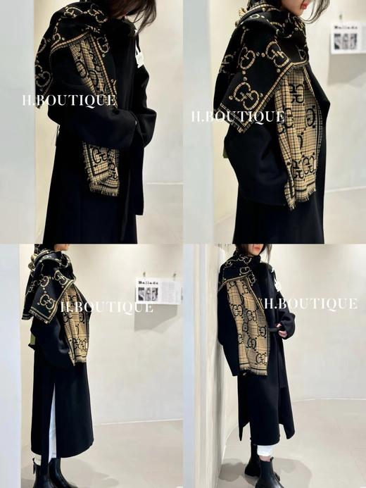 D111907既是围巾也是披肩！黑金双面羊毛围巾 商品图7