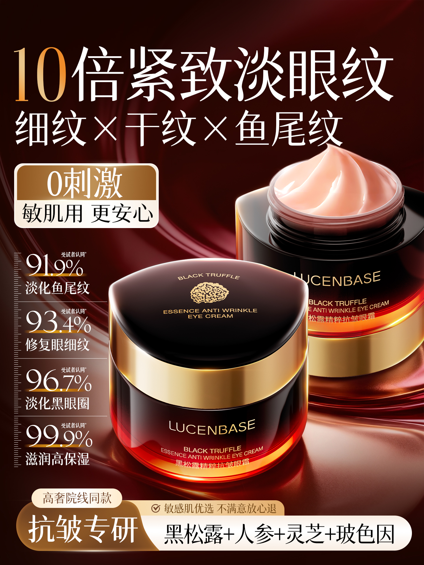 【10倍紧致淡眼纹 细纹×干纹×鱼尾纹】黑松露眼霜淡化细纹祛黑眼圈提拉眼袋抗紧致皱抗衰老官方正品神器