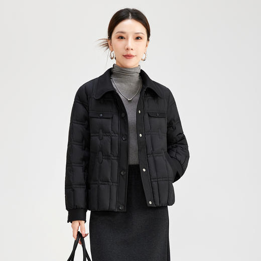 QS冬季新款羽绒服休闲翻领夹克款黑色日常气质通勤潮流外套女5055 商品图0