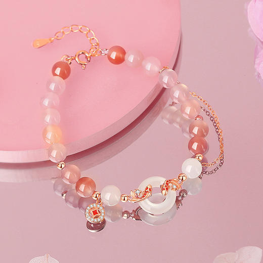 【锦鲤】纯银复古和田玉平安扣盐源玛瑙手链【JHY-A001343M】 商品图1