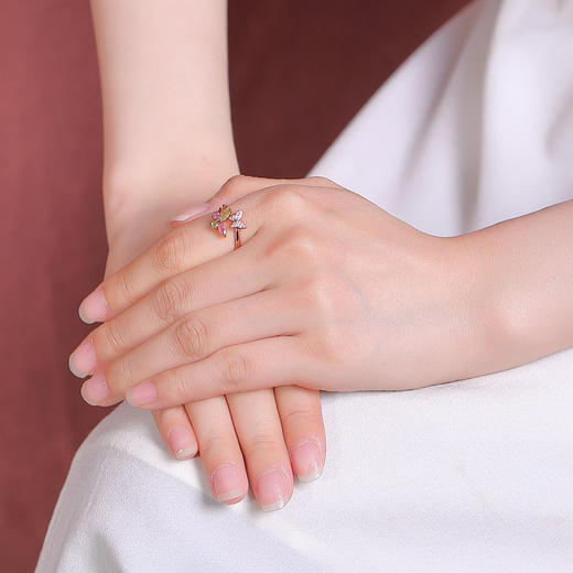 【彩蝶翩飞】S925纯银镀玫瑰金碧玺蝴蝶开口戒指【CW-JZ07394】 商品图3