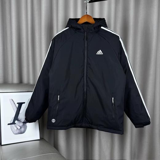 D111945三道杠连帽加厚棉服胸前刺绣logo字母长袖拉链夹克口袋外套 商品图4