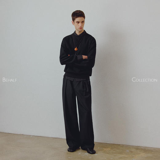 714street高端线BEHALF 交叉领 立体蜂窝肌理混纺棉 茧型短宽卫衣 商品图4