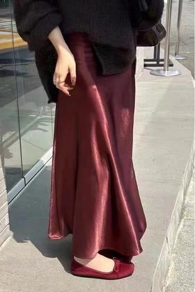 ELLA JADE 法式气质醋酸缎面垂坠感高腰半裙 21622