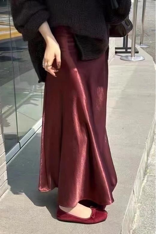 ELLA JADE 法式气质醋酸缎面垂坠感高腰半裙 21622 商品图0