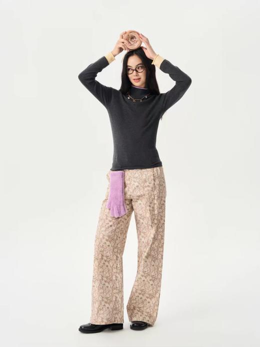 heris/H54114/拼色卷边双层领半高领修身打底衫 商品图4